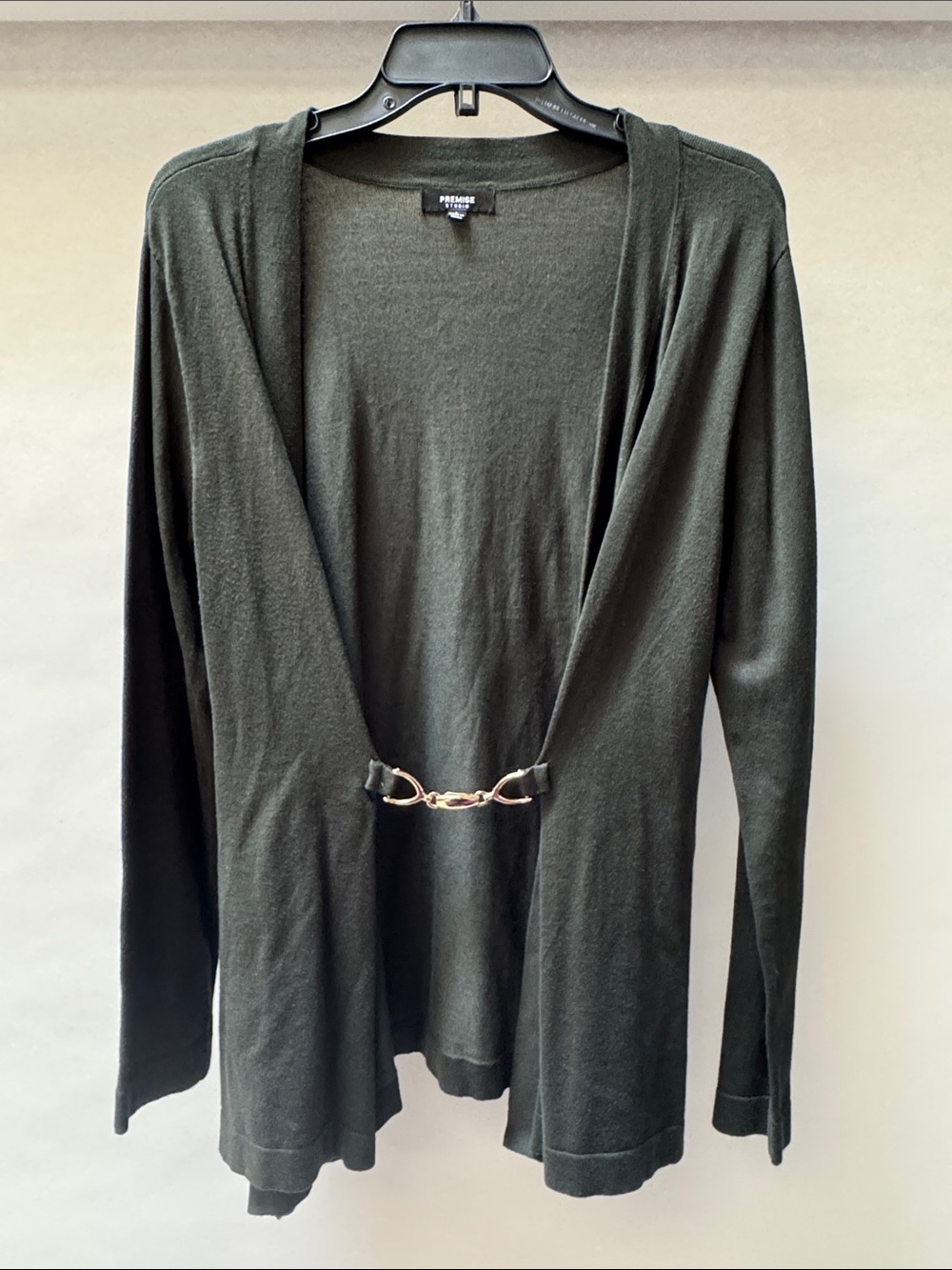 Premise Studio Olive Open-Front Cardigan with Gold Accent